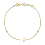 14K YELLOW GOLD DIAMOND BEZEL CROSS BRACELET