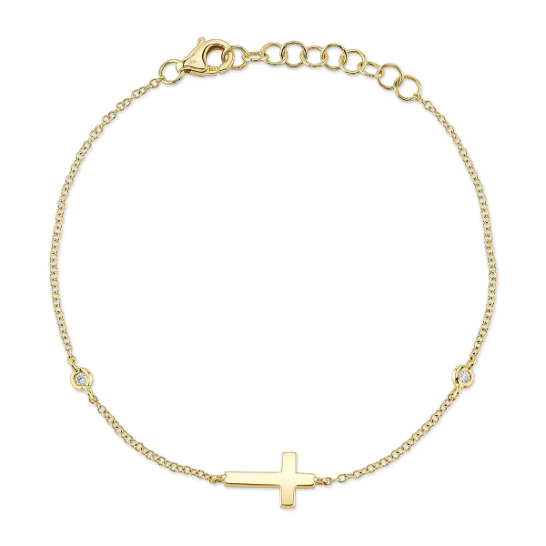14K YELLOW GOLD DIAMOND BEZEL CROSS BRACELET