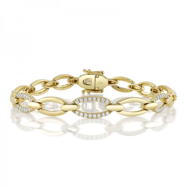14K YELLOW GOLD DIAMOND OVAL LINK BRACELET