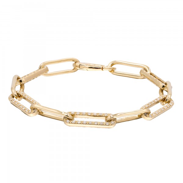 14K YELLOW GOLD DIAMOND PAPERCLIP LINK BRACELET