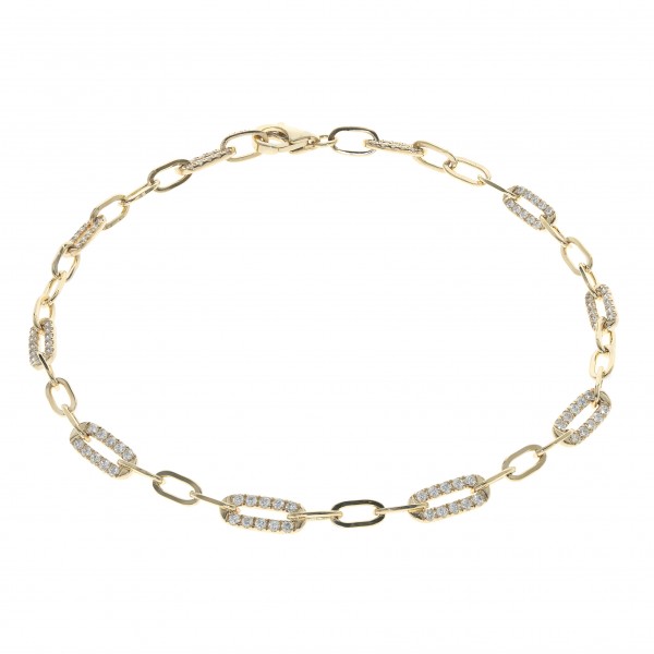 14K YELLOW GOLD DIAMOND ELONGATED LINK  BRACELET