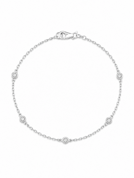14K WHITE GOLD DIAMOND STATION BRACELET .10ctw