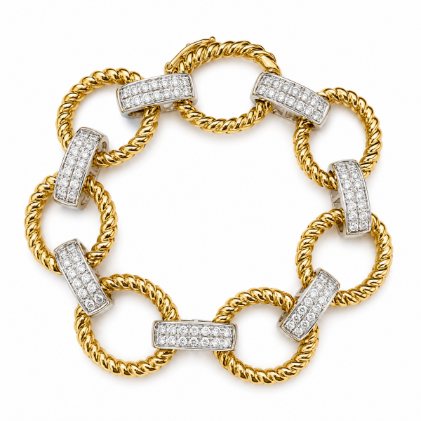 14K TWO TONE DIAMOND LINK BRACELET