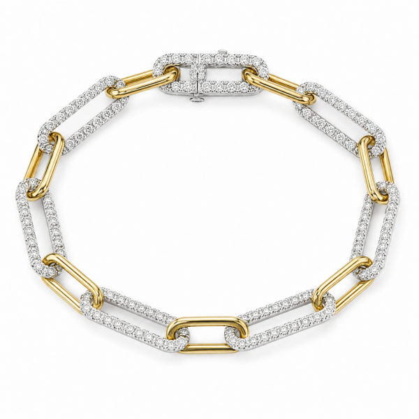14K TWO TONE DIAMOND PAPERCLIP BRACELET
