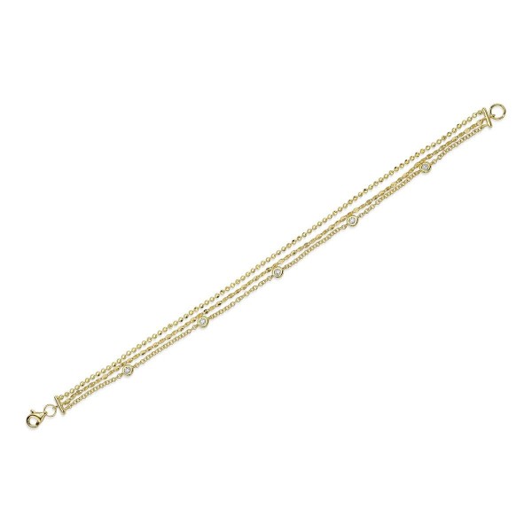 14K YELLOW GOLD DIAMOND STATION FACETED BEAD CHAIN BRACELET