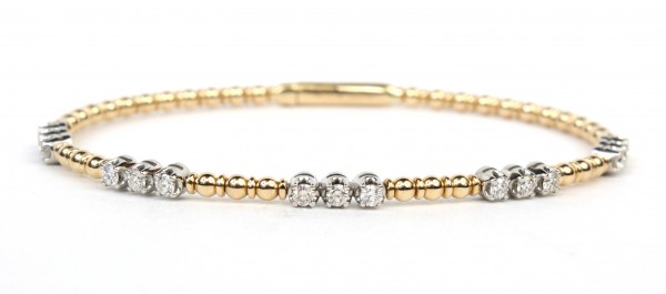 14K TWO TONE DIAMOND STATION FLEXIBLE BANGLE BRACELET