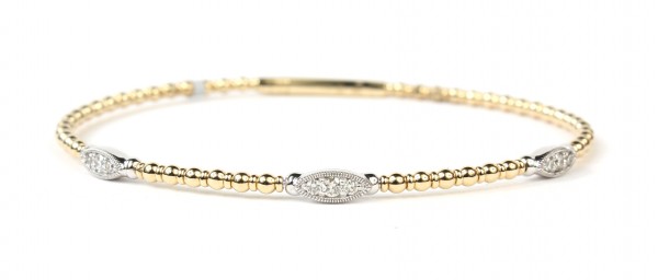 14K YELLOW GOLD DIAMOND STATION FLEXIBLE BANGLE BRACELET