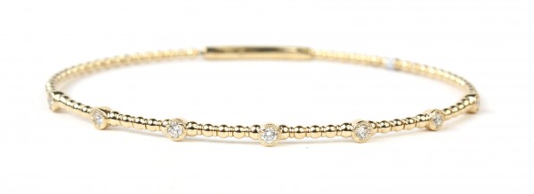 14K YELLOW GOLD DIAMOND STATION FLEXIBLE BANGLE BRACELET