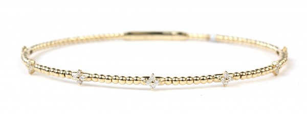 14K YELLOW GOLD DIAMOND STATION FLEXIBLE BANGLE BRACELET