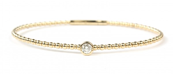 14K YELLOW GOLD SOLITAIRE  DIAMOND FLEXIBLE BANGLE BRACELET