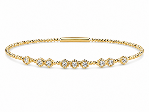 14K YELLOW GOLD DIAMOND FLEXIBLE BANGLE BRACELET