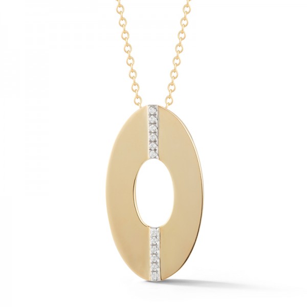 14K Yellow Gold Open Oval Diamond Pendant