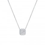 14K White Gold .53Ctw Diamond Pave Cushion Cluster Necklace
