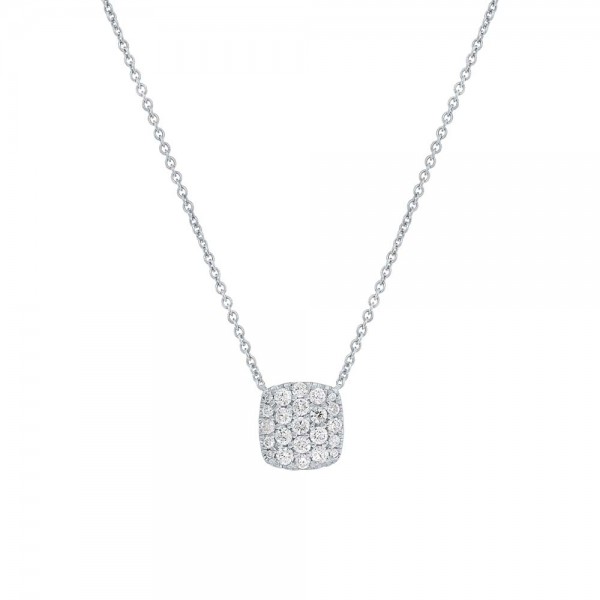 14K White Gold .53Ctw Diamond Pave Cushion Cluster Necklace