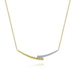 14K YELLOW GOLD .18CTW DIAMOND BYPASS BAR NECKLACE