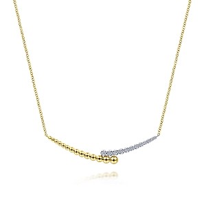 14K YELLOW GOLD .18CTW DIAMOND BYPASS BAR NECKLACE