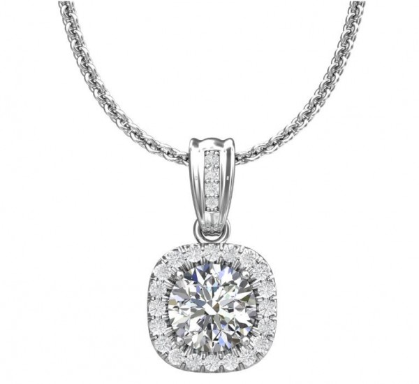14K White Gold 0.30 Ct Round 0.15 Ctw Halo Diamond Pendant
