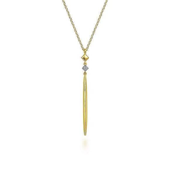 14K YELLOW GOLD DIAMOND PENDANT DROP NECKLACE