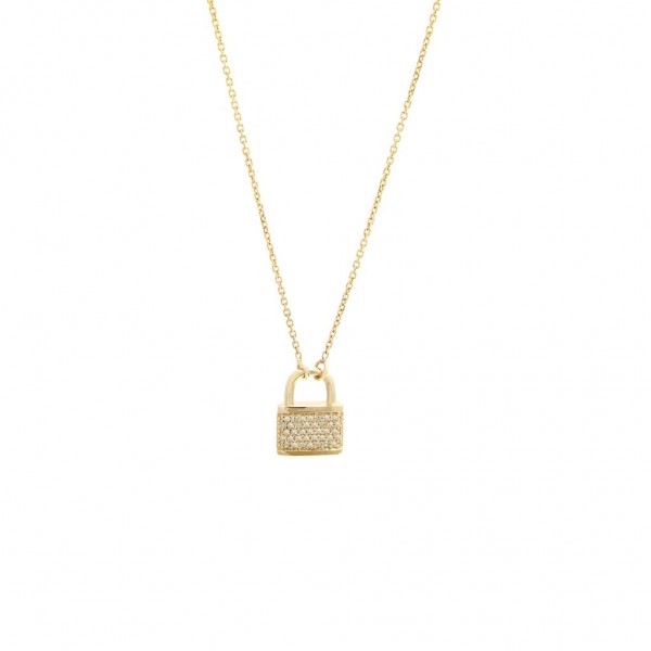 14K Yellow Gold .12Ctw Diamond Lock Necklace