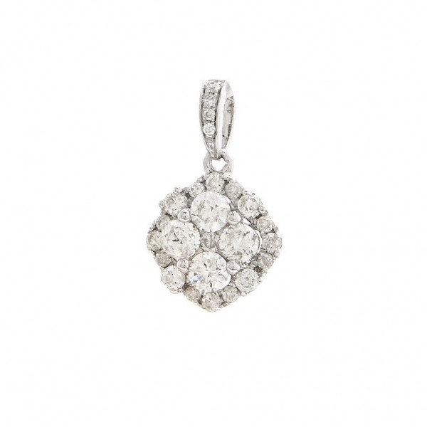 14K White Gold .47Ctw Diamond Cluster Necklace