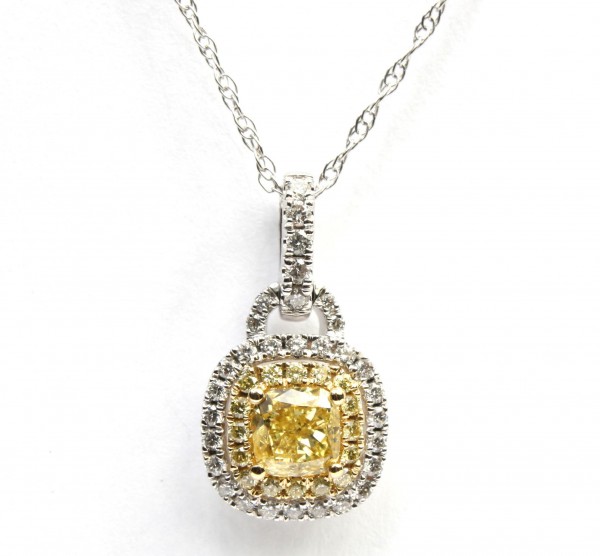 14K WHITE AND YELLOW GOLD YELLOW DIAMOND HALO PENDANT