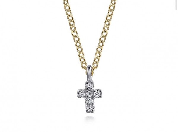 14K TWO TONE DIAMOND CROSS PENDANT