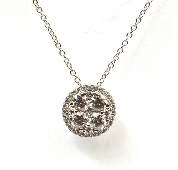 14K WHITE GOLD DIAMOND ROUND CLUSTER PENDANT