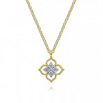 14K TWO TONE DIAMOND FLORAL PENDANT
