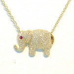 14K YELLOW GOLD DIAMOND ELEPHANT WITH RUBY EYE NECKLACE