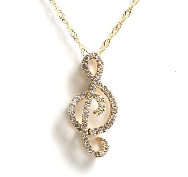 14K YELLOW GOLD DIAMOND TREBLE CLEF PENDANT