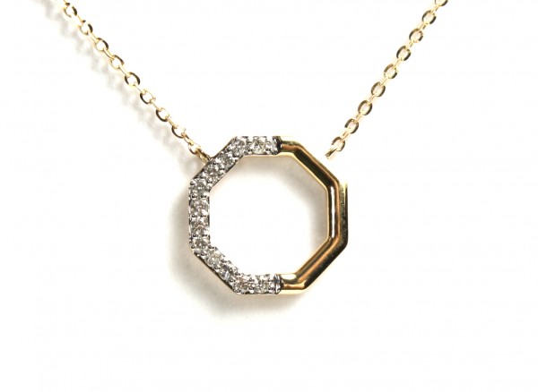 14K YELLOW GOLD DIAMOND OCTAGON NECKLACE