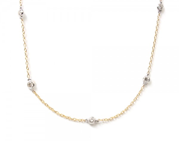 14K YELLOW GOLD DIAMOND STATION NECKLACE 18 INCHES