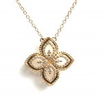 14K YELLOW GOLD DIAMOND FLORAL PENDANT NECKLACE