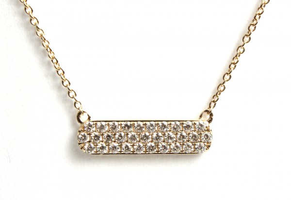 14K YELLOW GOLD PAVE DIAMOND BAR NECKLACE 18 INCHES