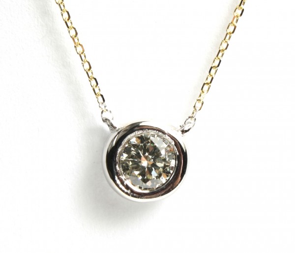 14K TWO-TONED DIAMOND SOLITAIRE BEZEL PENDANT