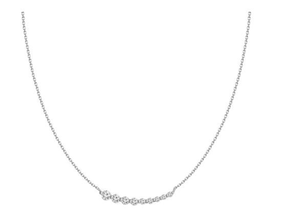 18K WHITE GOLD DIAMOND CURVED BAR NECKLACE