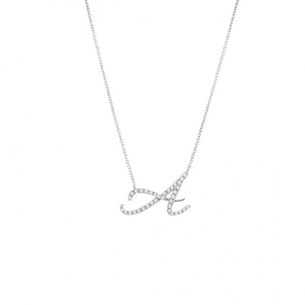 14K WHITE GOLD DIAMOND INITIAL A PENDANT