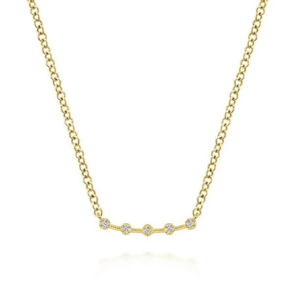 14K YELLOW GOLD DIAMOND CURVED BAR NECKLACE
