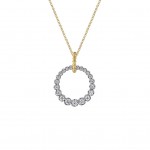 14K WHITE AND YELLOW GOLD DIAMOND DROP CIRCLE PENDANT