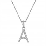 14K WHITE GOLD DIAMOND INITIAL A PENDANT