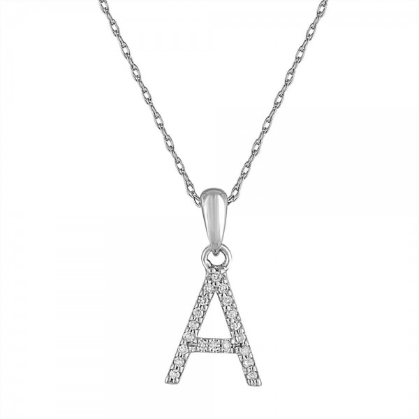 14K WHITE GOLD DIAMOND INITIAL A PENDANT