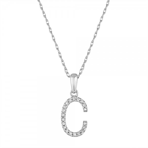 14K WHITE GOLD DIAMOND C INITIAL PENDANT