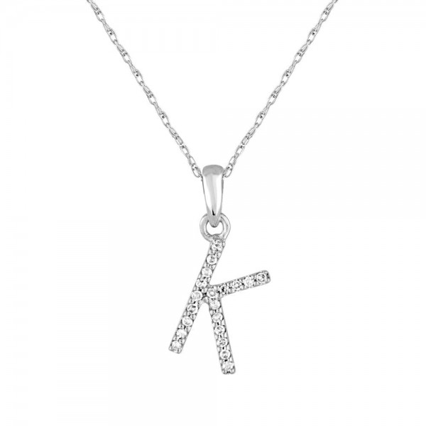14K WHITE GOLD DIAMOND K INITIAL PENDANT