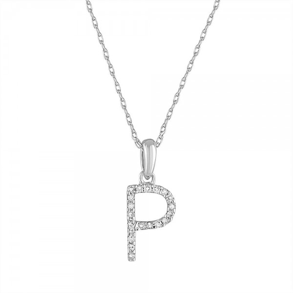 14K WHITE GOLD DIAMOND P INITIAL PENDANT