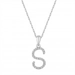 14K WHITE GOLD DIAMOND S INITIAL PENDANT
