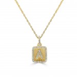 14K YELLOW GOLD DIAMOND A INITIAL SQUARE PENDANT