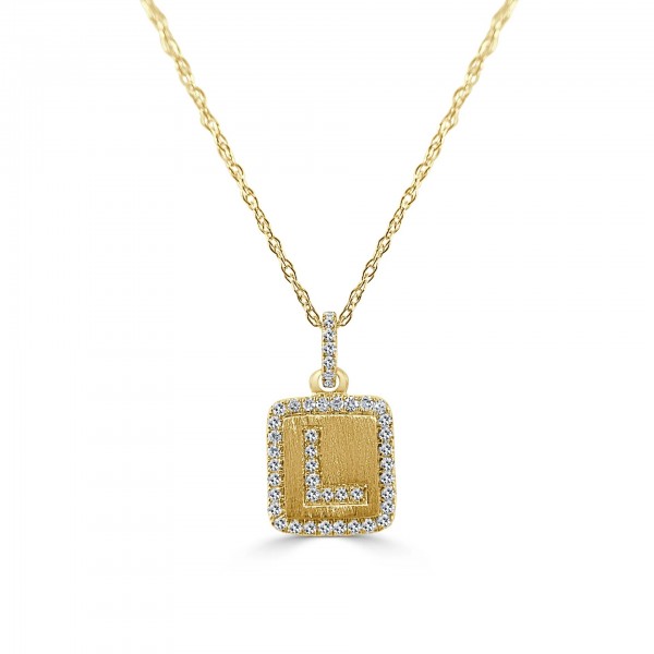 14K YELLOW GOLD DIAMOND L INITIAL SQUARE PENDANT