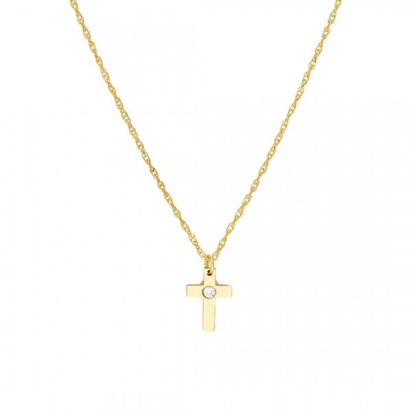 14K YELLOW GOLD  DIAMOND CROSS NECKLACE