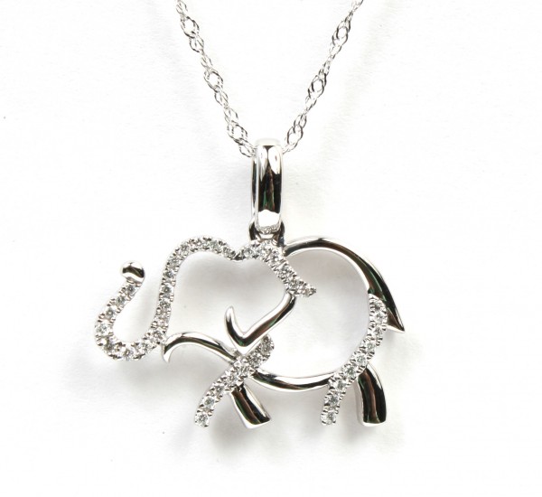 14K WHITE GOLD DIAMOND ELEPHANT PENDANT