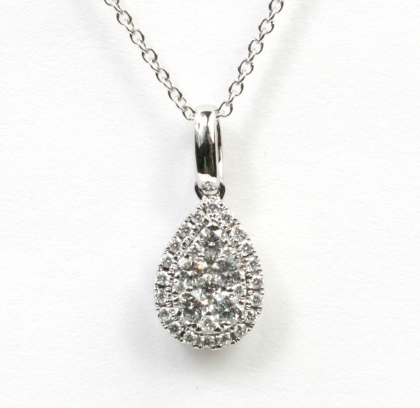 14K WHITE GOLD DIAMOND PEAR SHAPE CLUSTER  PENDANT